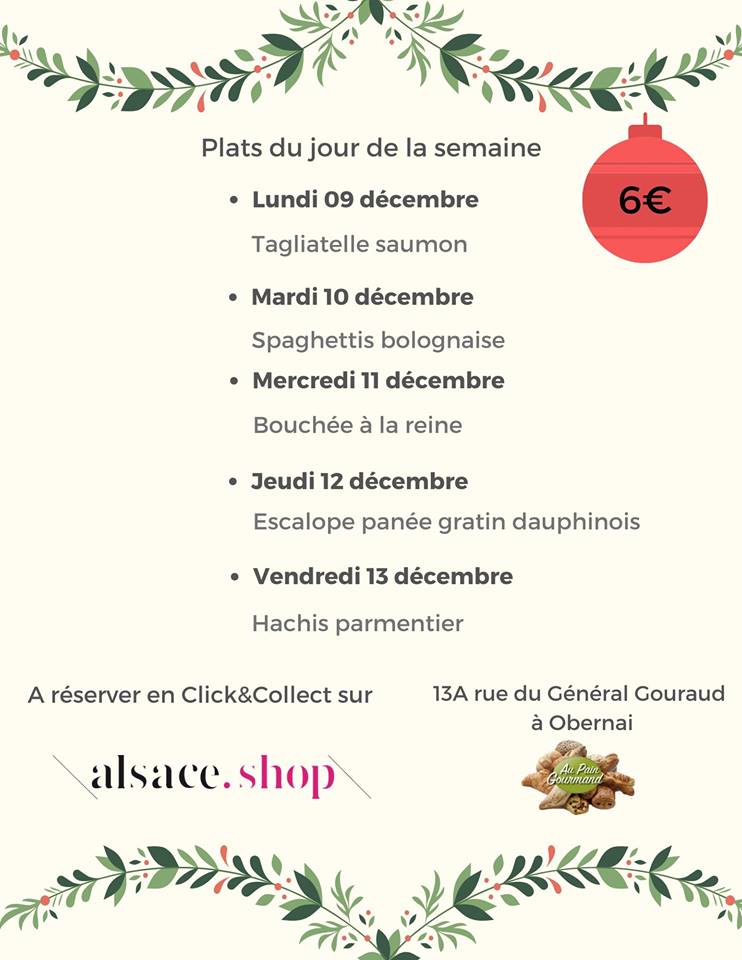 les plats du jour pour la semaine Obernai