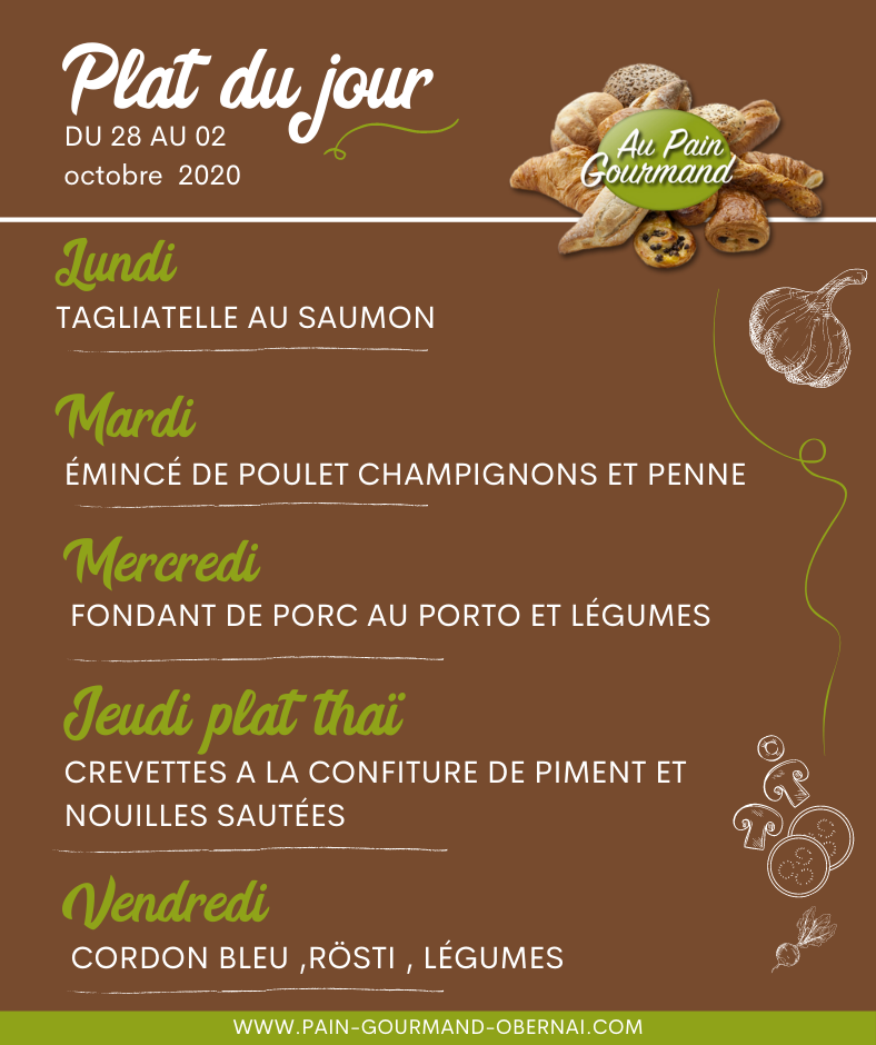 plat du jour de la semaine du 28 au 02 octobre Erstein