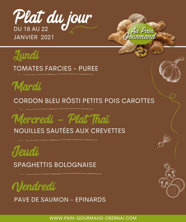 PLATS DU JOUR du 18 au 22 janvier Saverne