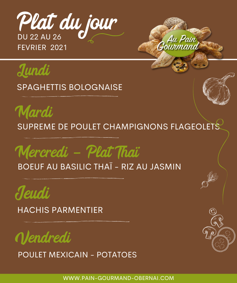 Plat du jour du 22 au 26 f&eacute;vrier  sur Obernai Schiltigheim